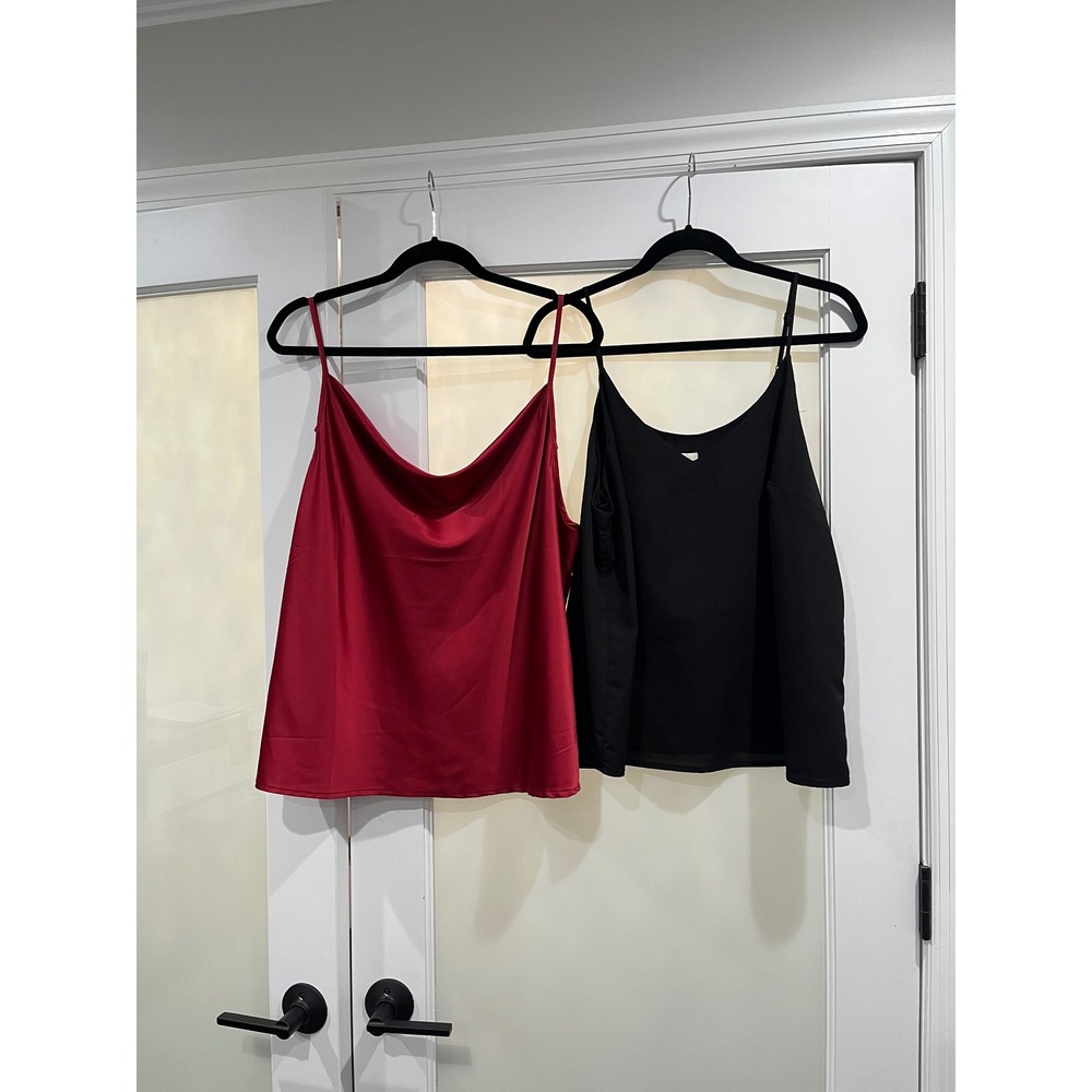 A‎ New Day Womens XL Red & Black Camisole Tank Top Spaghetti Strap V Neck Lot